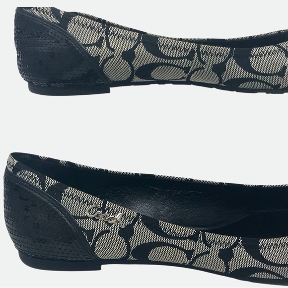 Coach Chelsea Ballet Flats Sequins Black & Grey Canvas Flats with Box 7M - Picture 3 of 11